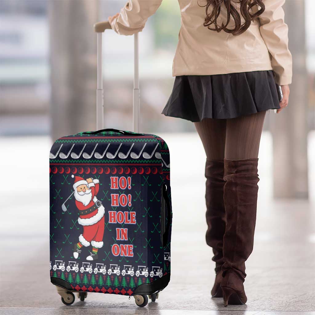 Santa Hole in One Christmas Luggage Cover with Golf Clubs and Festive Pattern - Wonder Print Shop