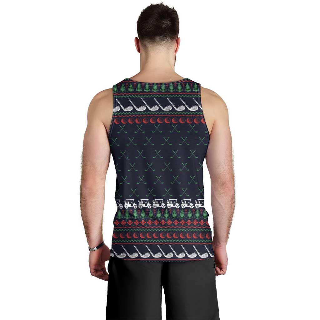 Santa Hole in One Christmas Men Tank Top with Golf Clubs and Festive Pattern - Wonder Print Shop