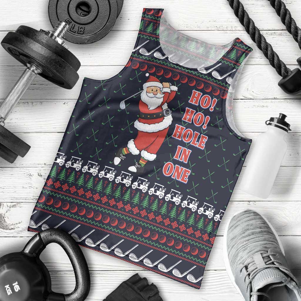 Santa Hole in One Christmas Men Tank Top with Golf Clubs and Festive Pattern - Wonder Print Shop