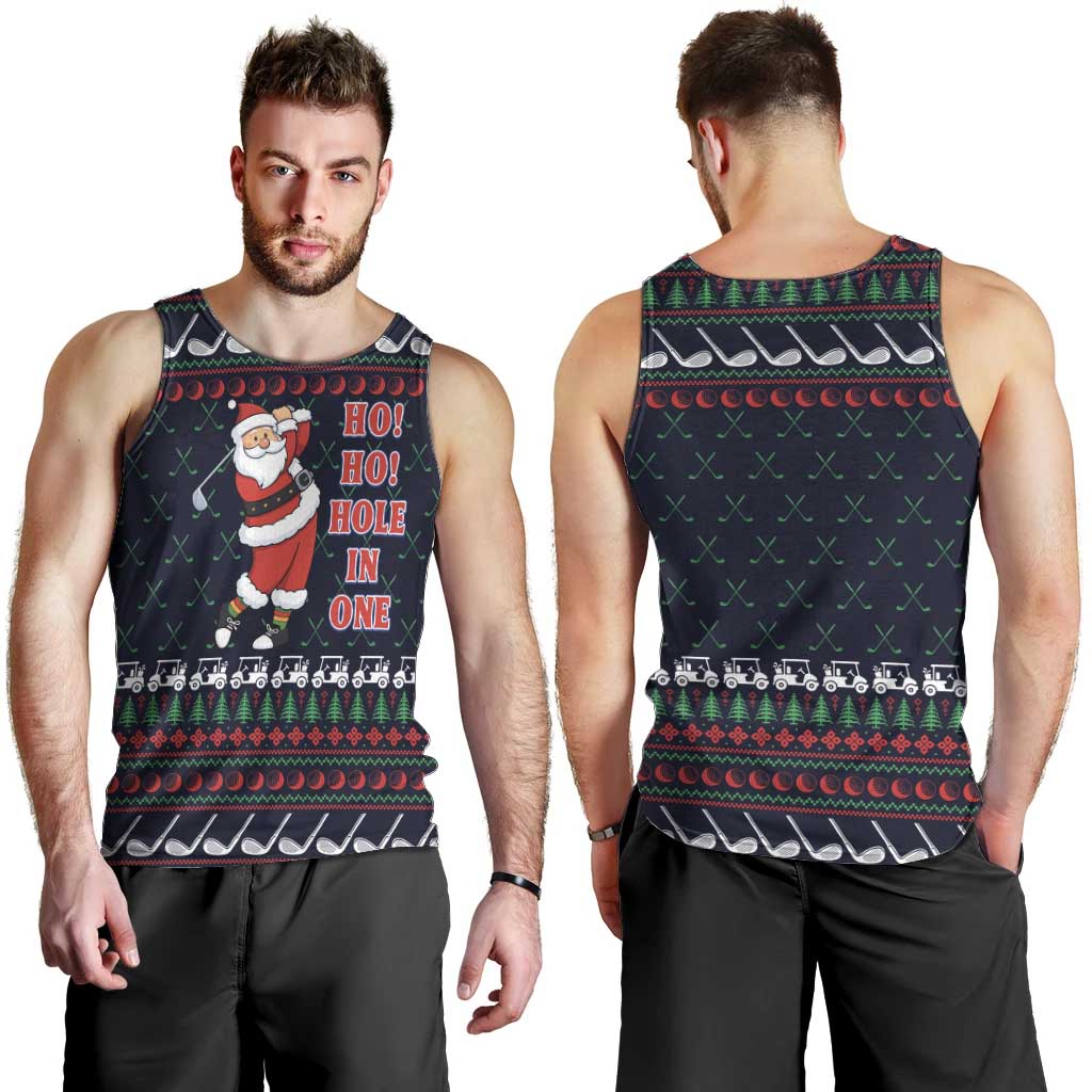 Santa Hole in One Christmas Men Tank Top with Golf Clubs and Festive Pattern - Wonder Print Shop