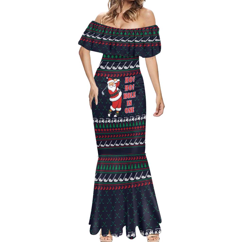 Santa Hole in One Christmas Mermaid Dress with Golf Clubs and Festive Pattern - Wonder Print Shop
