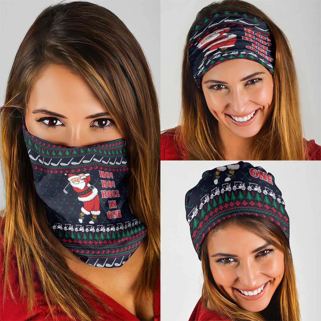 Santa Hole in One Christmas Neck Gaiter with Golf Clubs and Festive Pattern - Wonder Print Shop