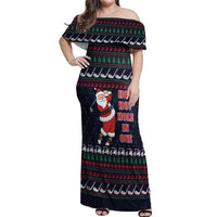 Santa Hole in One Christmas Off Shoulder Maxi Dress with Golf Clubs and Festive Pattern - Wonder Print Shop