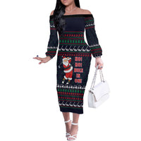 Santa Hole in One Christmas Off The Shoulder Long Sleeve Dress with Golf Clubs and Festive Pattern - Wonder Print Shop