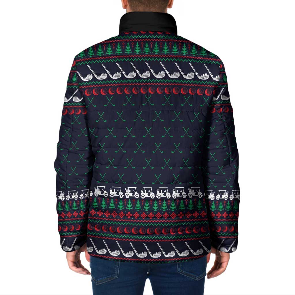 Santa Hole in One Christmas Padded Jacket with Golf Clubs and Festive Pattern - Wonder Print Shop
