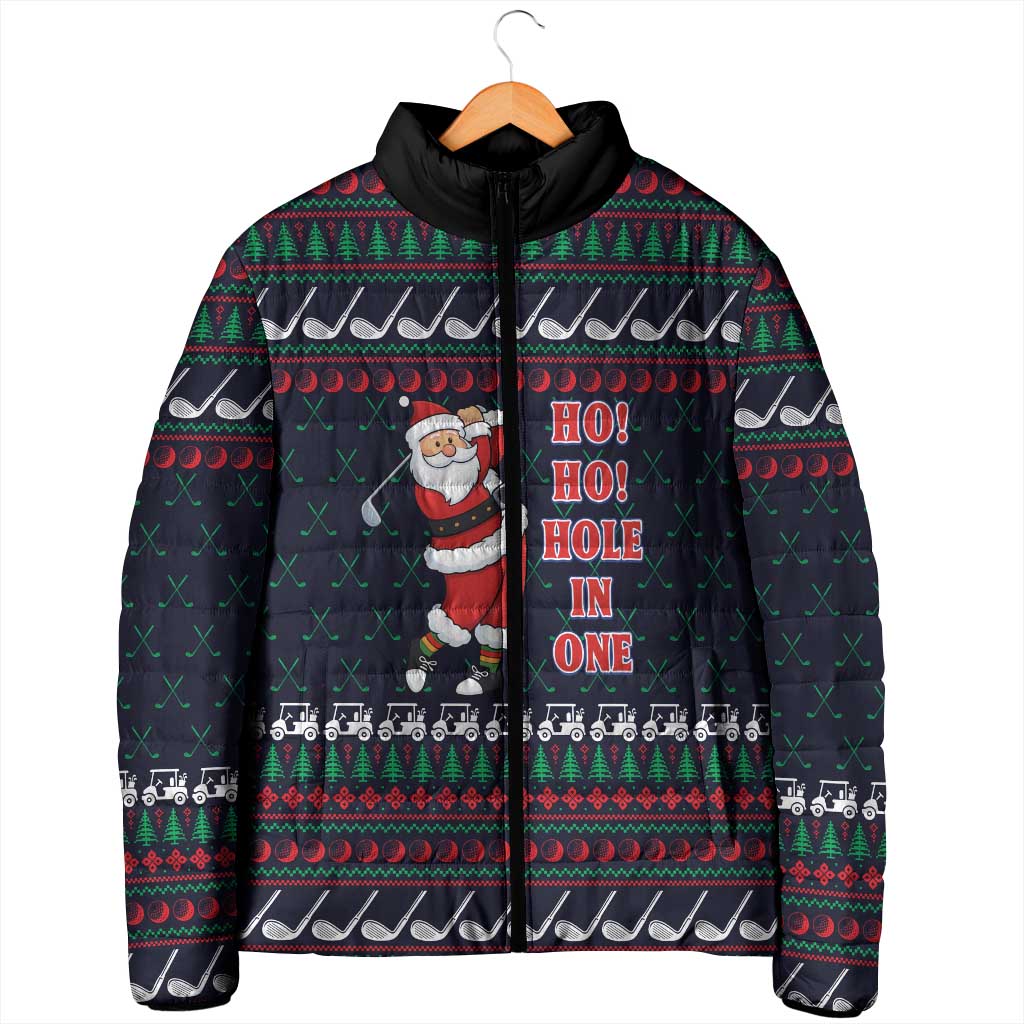 Santa Hole in One Christmas Padded Jacket with Golf Clubs and Festive Pattern - Wonder Print Shop