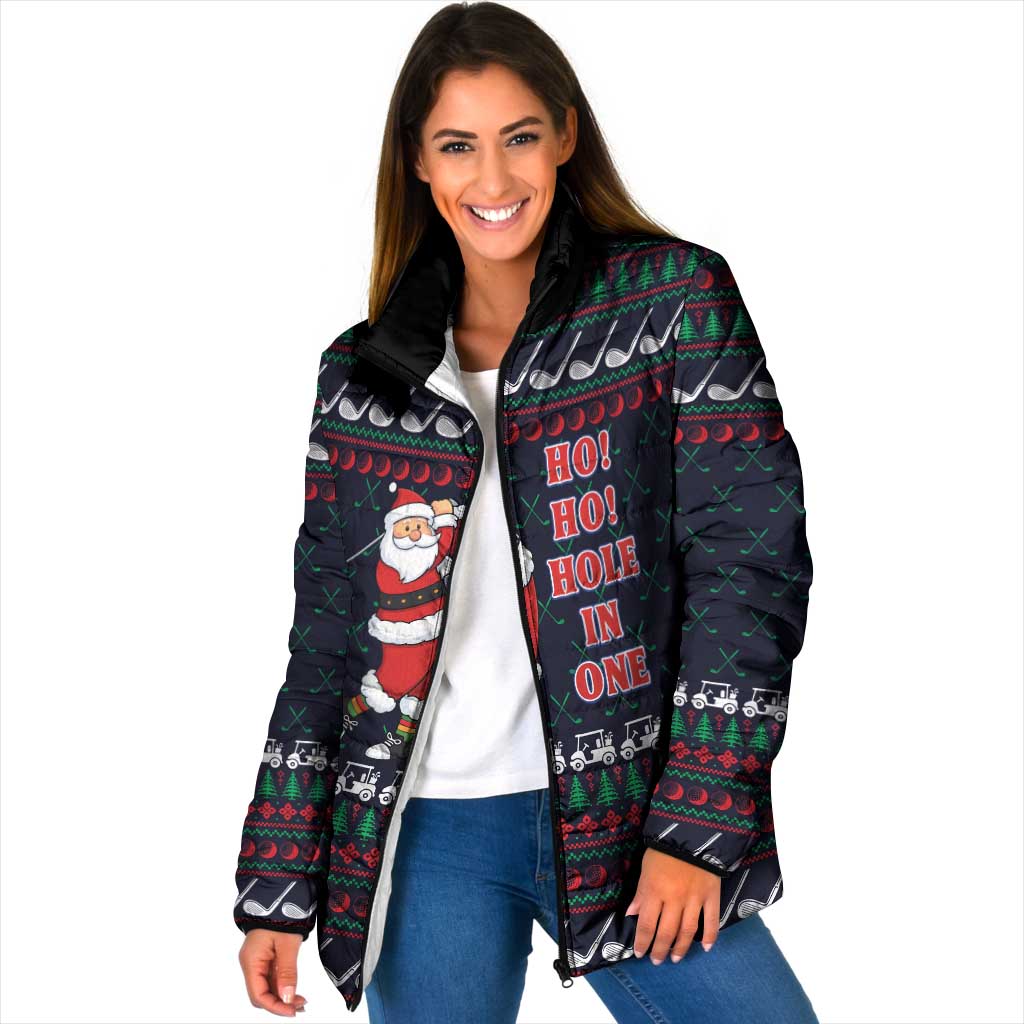 Santa Hole in One Christmas Padded Jacket with Golf Clubs and Festive Pattern - Wonder Print Shop