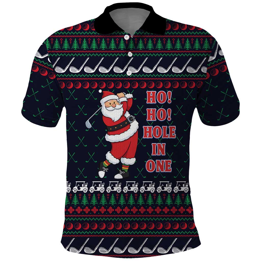 Santa Hole in One Christmas Polo Shirt with Golf Clubs and Festive Pattern - Wonder Print Shop