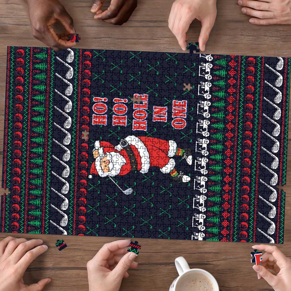 Santa Hole in One Christmas Puzzle with Golf Clubs and Festive Pattern - Wonder Print Shop