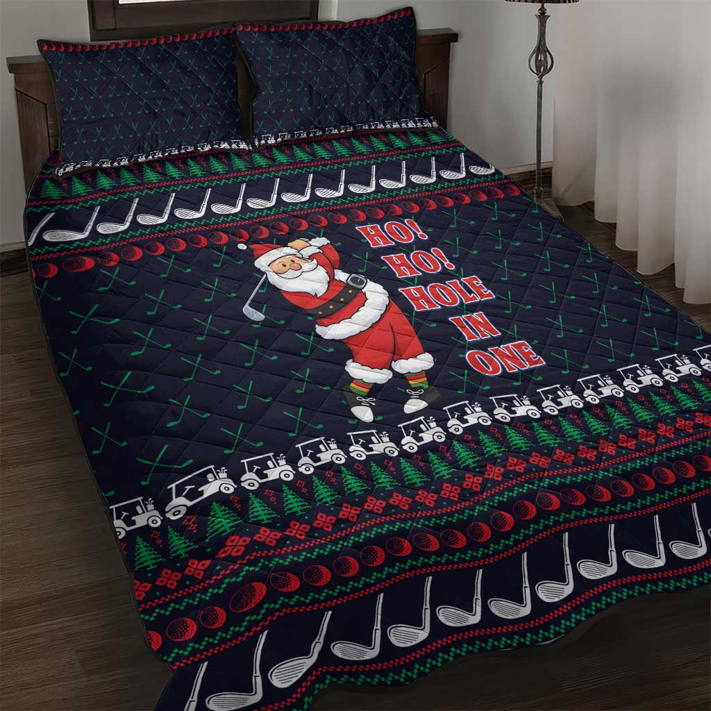 Santa Hole in One Christmas Quilt Bed Set with Golf Clubs and Festive Pattern - Wonder Print Shop