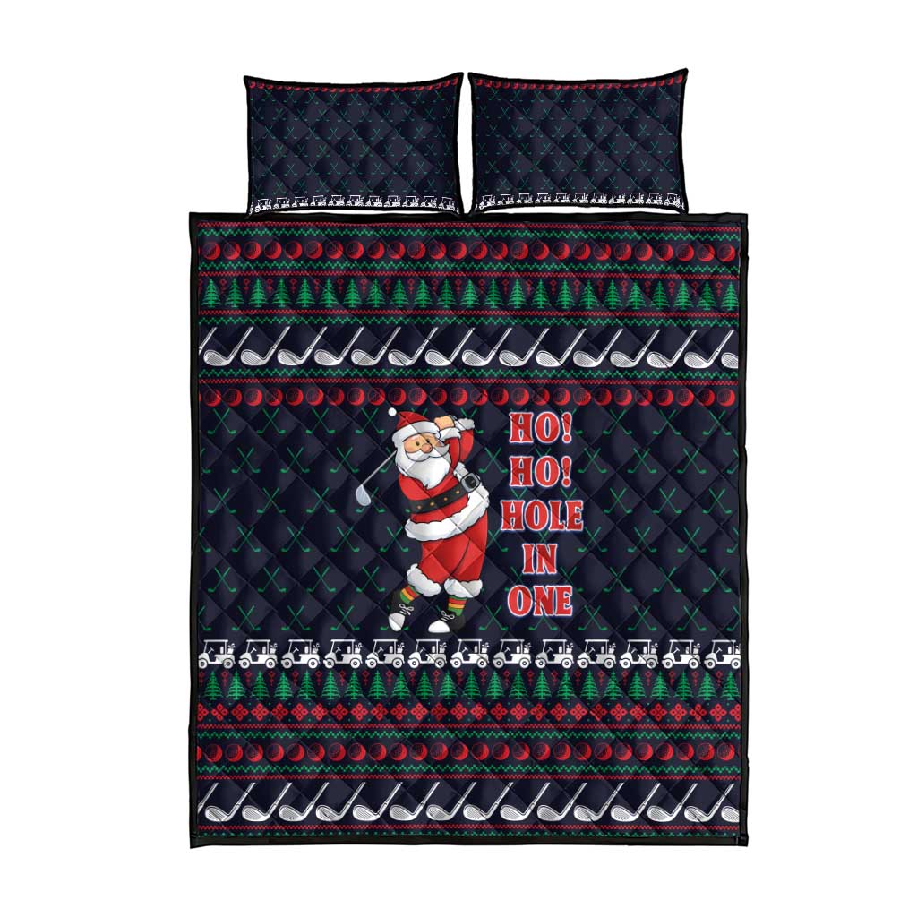 Santa Hole in One Christmas Quilt Bed Set with Golf Clubs and Festive Pattern - Wonder Print Shop