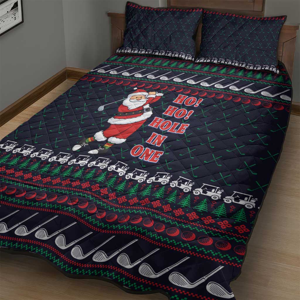 Santa Hole in One Christmas Quilt Bed Set with Golf Clubs and Festive Pattern - Wonder Print Shop