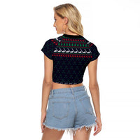 Santa Hole in One Christmas Raglan Cropped T Shirt with Golf Clubs and Festive Pattern - Wonder Print Shop