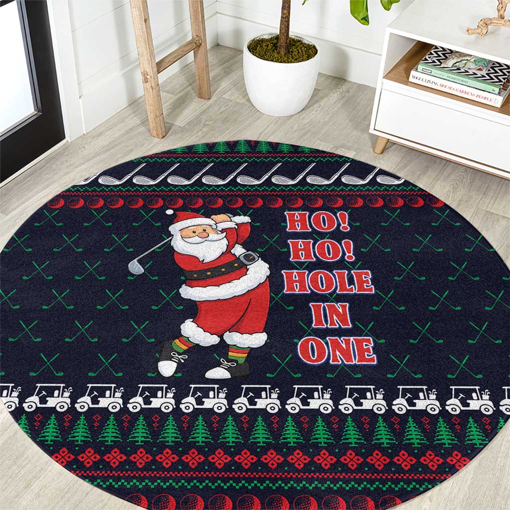 Santa Hole in One Christmas Round Carpet with Golf Clubs and Festive Pattern - Wonder Print Shop