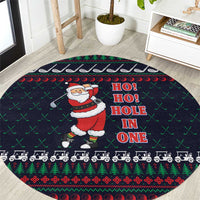 Santa Hole in One Christmas Round Carpet with Golf Clubs and Festive Pattern - Wonder Print Shop