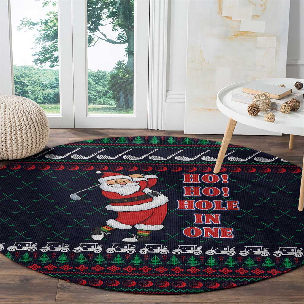 Santa Hole in One Christmas Round Carpet with Golf Clubs and Festive Pattern - Wonder Print Shop