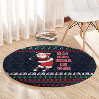 Santa Hole in One Christmas Round Carpet with Golf Clubs and Festive Pattern - Wonder Print Shop