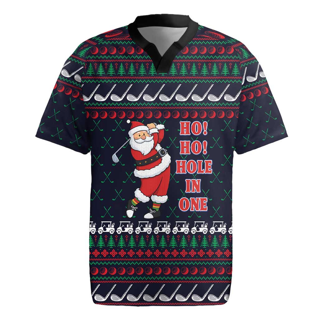 Santa Hole in One Christmas Rugby Jersey with Golf Clubs and Festive Pattern - Wonder Print Shop