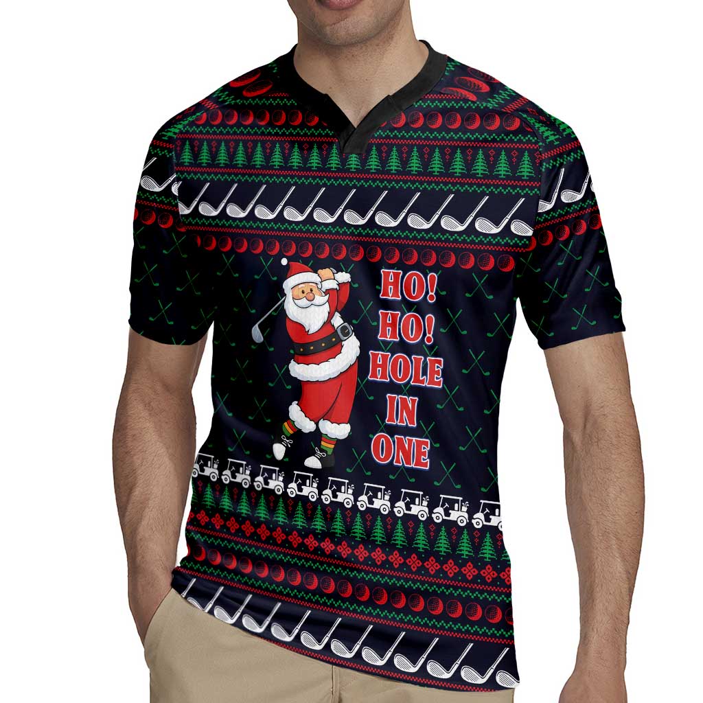Santa Hole in One Christmas Rugby Jersey with Golf Clubs and Festive Pattern - Wonder Print Shop