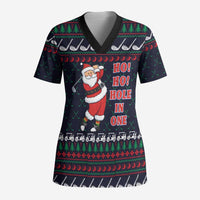 Santa Hole in One Christmas Scrub Top with Golf Clubs and Festive Pattern - Wonder Print Shop