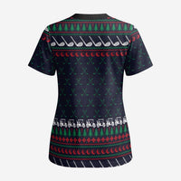 Santa Hole in One Christmas Scrub Top with Golf Clubs and Festive Pattern - Wonder Print Shop