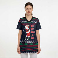 Santa Hole in One Christmas Scrub Top with Golf Clubs and Festive Pattern - Wonder Print Shop