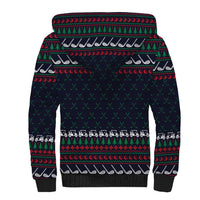 Santa Hole in One Christmas Sherpa Hoodie with Golf Clubs and Festive Pattern - Wonder Print Shop