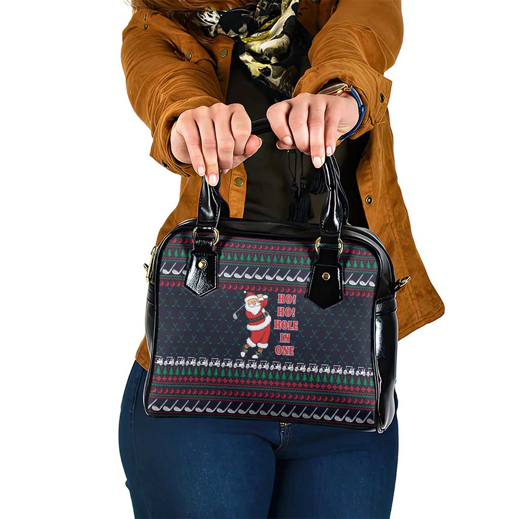 Santa Hole in One Christmas Shoulder Handbag with Golf Clubs and Festive Pattern - Wonder Print Shop