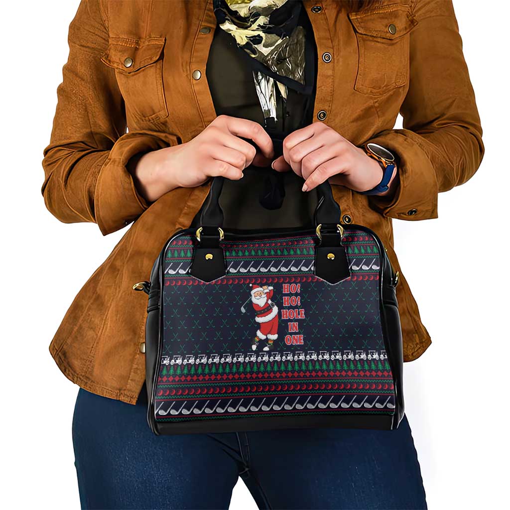 Santa Hole in One Christmas Shoulder Handbag with Golf Clubs and Festive Pattern - Wonder Print Shop