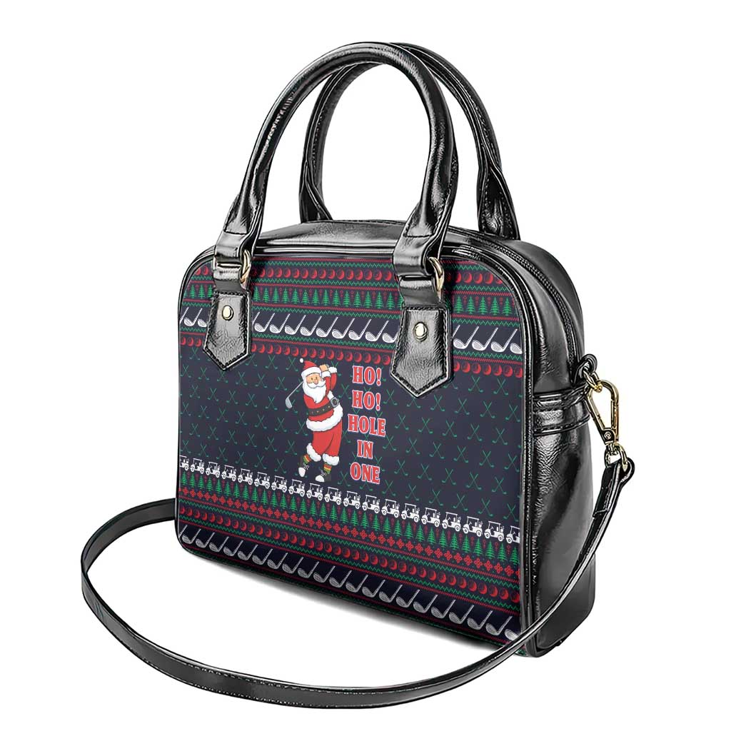 Santa Hole in One Christmas Shoulder Handbag with Golf Clubs and Festive Pattern - Wonder Print Shop
