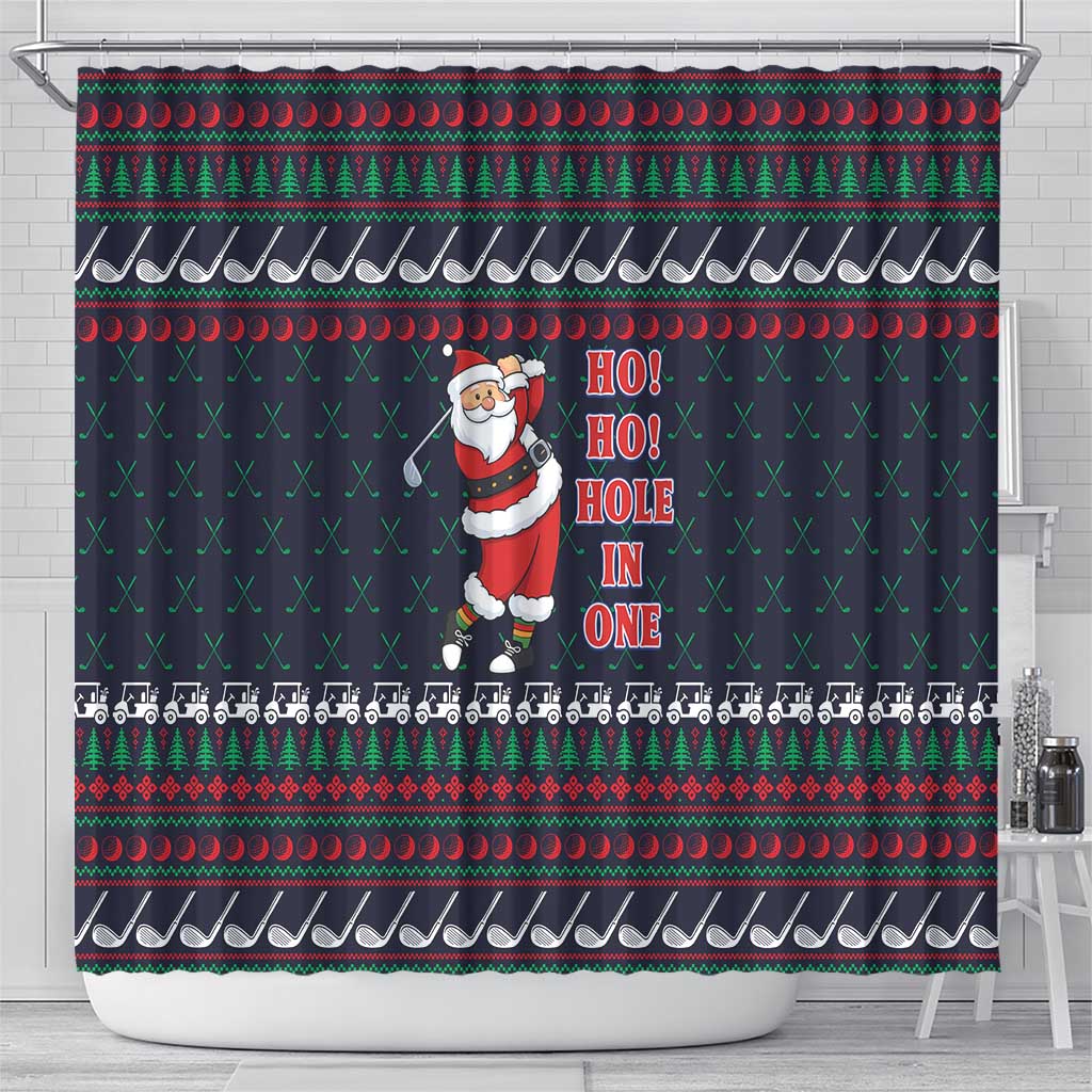 Santa Hole in One Christmas Shower Curtain with Golf Clubs and Festive Pattern - Wonder Print Shop
