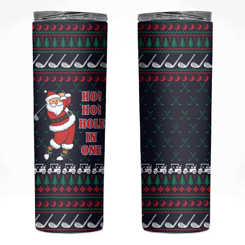 Santa Hole in One Christmas Skinny Tumbler with Golf Clubs and Festive Pattern - Wonder Print Shop