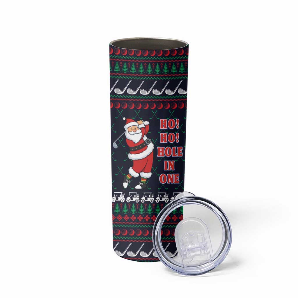 Santa Hole in One Christmas Skinny Tumbler with Golf Clubs and Festive Pattern - Wonder Print Shop