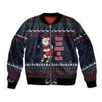Santa Hole in One Christmas Sleeve Zip Bomber Jacket with Golf Clubs and Festive Pattern - Wonder Print Shop