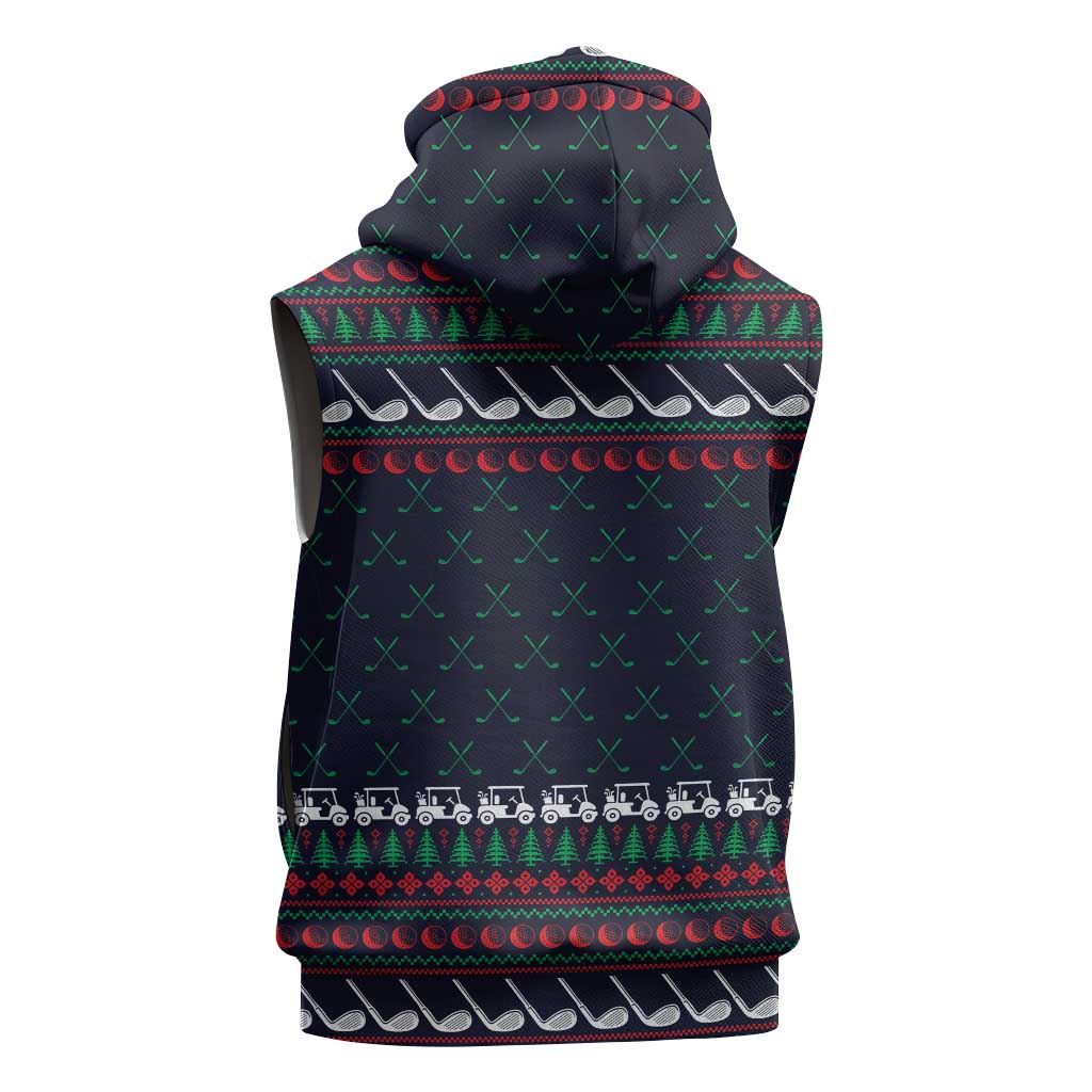 Santa Hole in One Christmas Sleeveless Hoodie with Golf Clubs and Festive Pattern - Wonder Print Shop