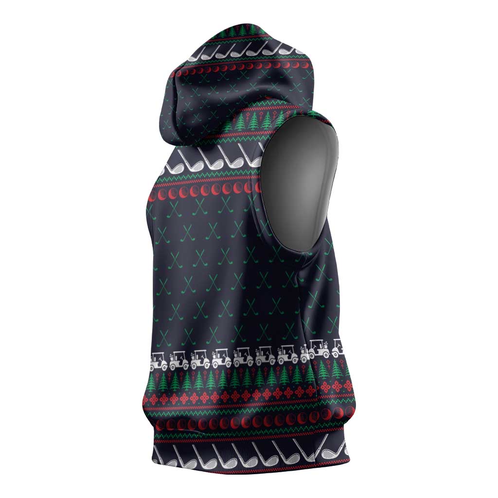 Santa Hole in One Christmas Sleeveless Hoodie with Golf Clubs and Festive Pattern - Wonder Print Shop