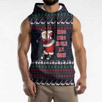 Santa Hole in One Christmas Sleeveless Hoodie with Golf Clubs and Festive Pattern - Wonder Print Shop