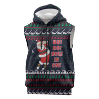 Santa Hole in One Christmas Sleeveless Zip Hoodie with Golf Clubs and Festive Pattern - Wonder Print Shop