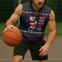 Santa Hole in One Christmas Sleeveless Zip Hoodie with Golf Clubs and Festive Pattern - Wonder Print Shop