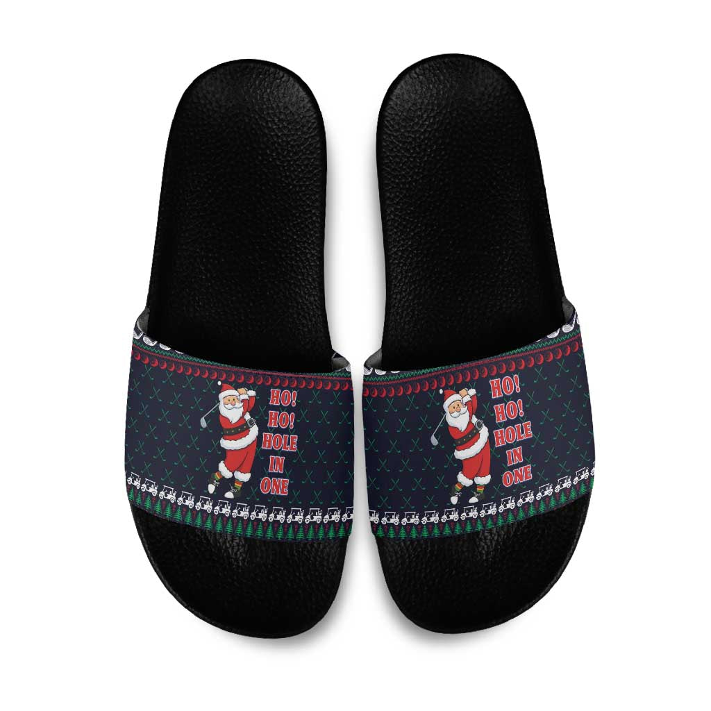 Santa Hole in One Christmas Slide Sandals with Golf Clubs and Festive Pattern - Wonder Print Shop