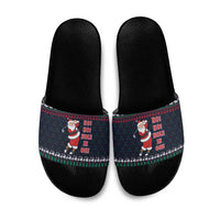 Santa Hole in One Christmas Slide Sandals with Golf Clubs and Festive Pattern - Wonder Print Shop