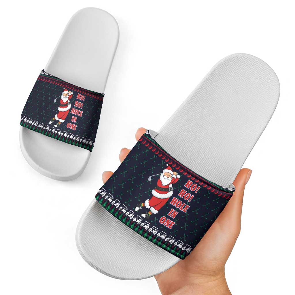 Santa Hole in One Christmas Slide Sandals with Golf Clubs and Festive Pattern - Wonder Print Shop