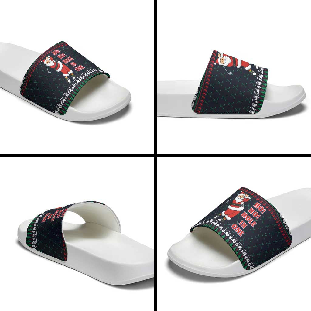 Santa Hole in One Christmas Slide Sandals with Golf Clubs and Festive Pattern - Wonder Print Shop