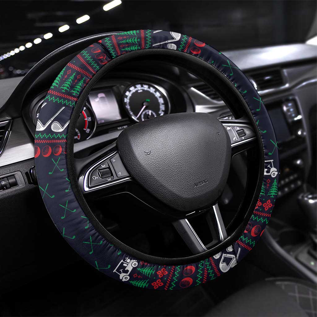 Santa Hole in One Christmas Steering Wheel Cover with Golf Clubs and Festive Pattern - Wonder Print Shop