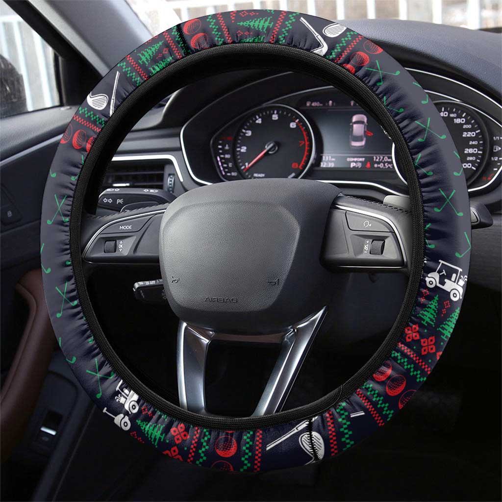 Santa Hole in One Christmas Steering Wheel Cover with Golf Clubs and Festive Pattern - Wonder Print Shop