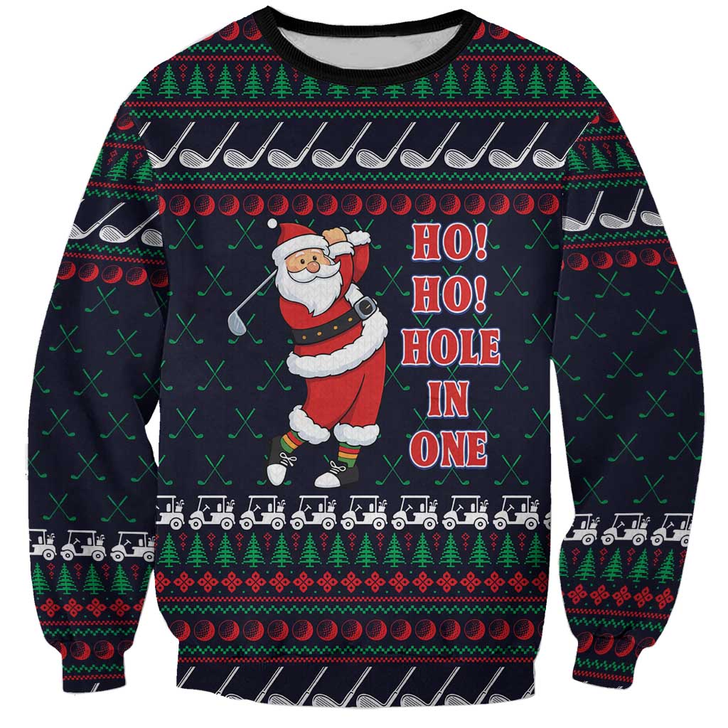 Santa Hole in One Christmas Sweatshirt with Golf Clubs and Festive Pattern - Wonder Print Shop