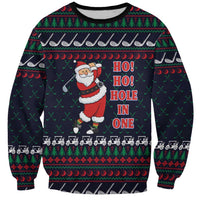 Santa Hole in One Christmas Sweatshirt with Golf Clubs and Festive Pattern - Wonder Print Shop