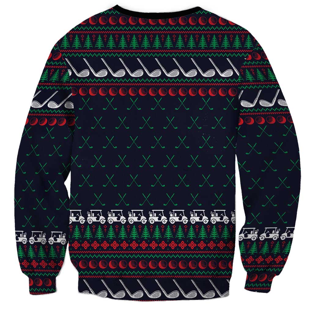 Santa Hole in One Christmas Sweatshirt with Golf Clubs and Festive Pattern - Wonder Print Shop