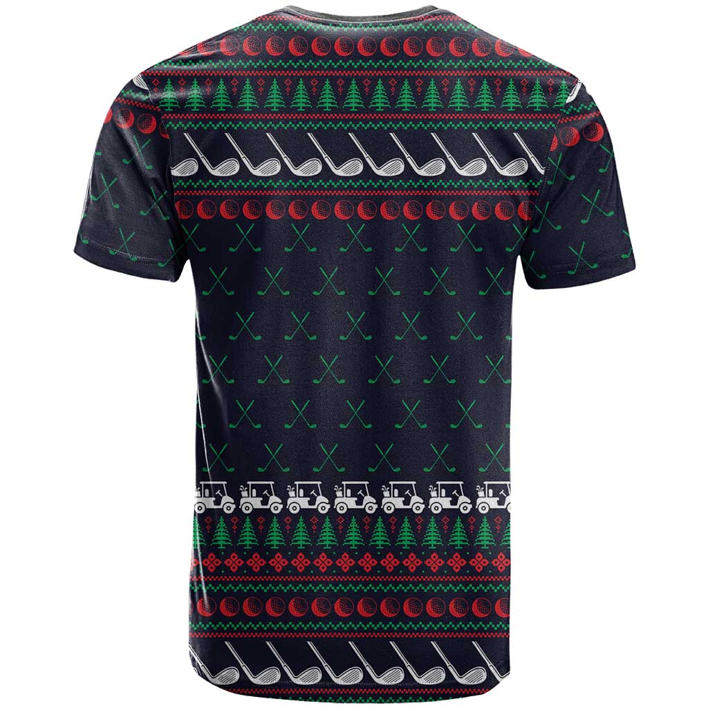 Santa Hole in One Christmas T Shirt with Golf Clubs and Festive Pattern - Wonder Print Shop