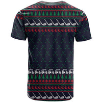 Santa Hole in One Christmas T Shirt with Golf Clubs and Festive Pattern - Wonder Print Shop